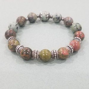 Feel Good™ - 8” Elastic Verdi Blush Bracelet - Unakite and African Turquoise